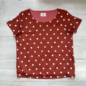 Betsy’s Boutique Women’s Polka Dot Scoop Neck Top Rust Brown Rose Lining Sz S